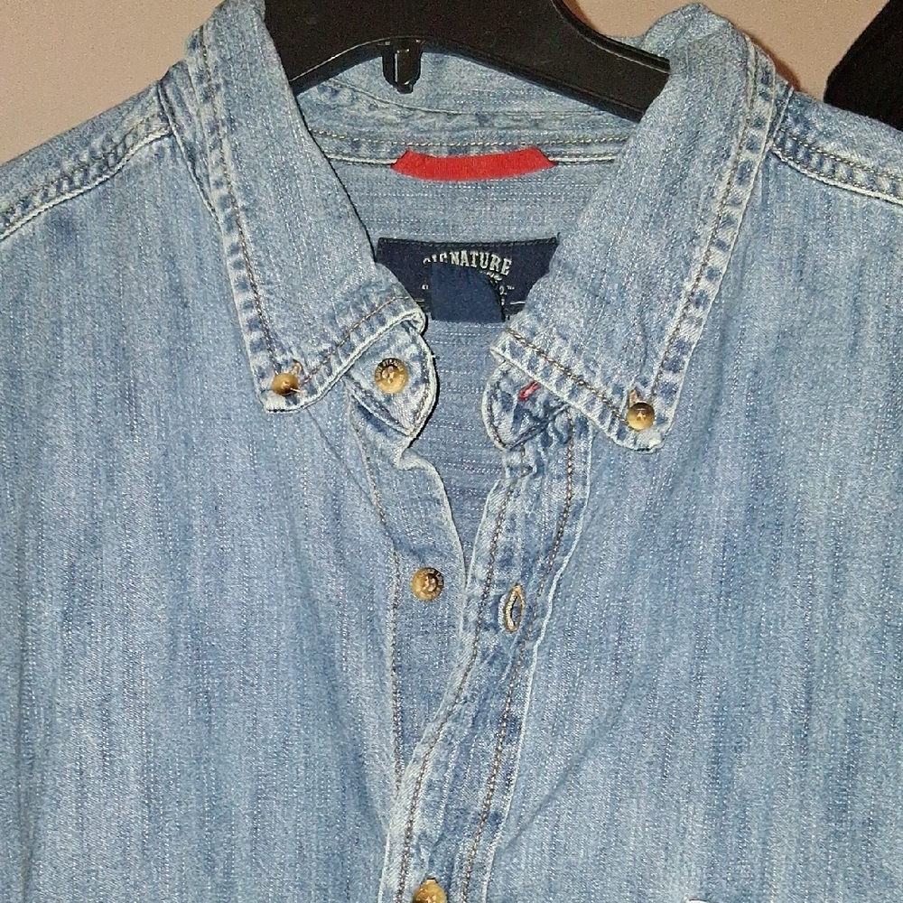 Signature Light Blue Denim Shirt with Gold Accents